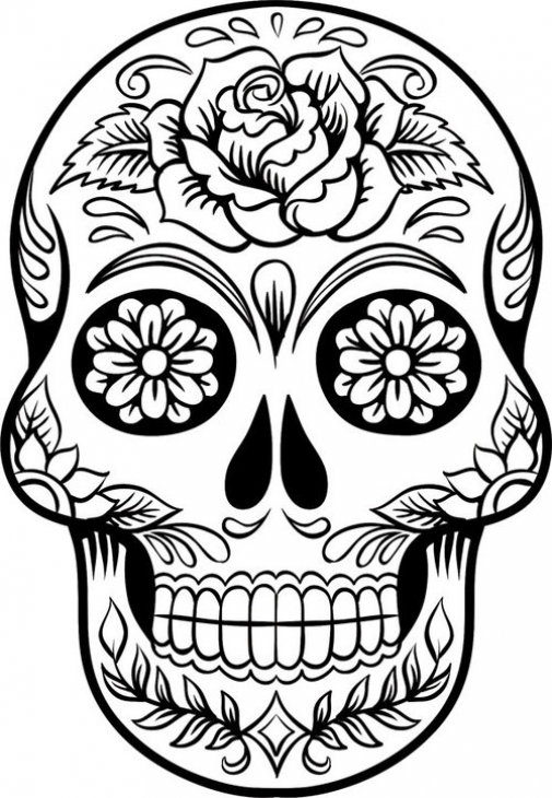 Hard Coloring Page Of Sugar Skull To Print For Grown Ups