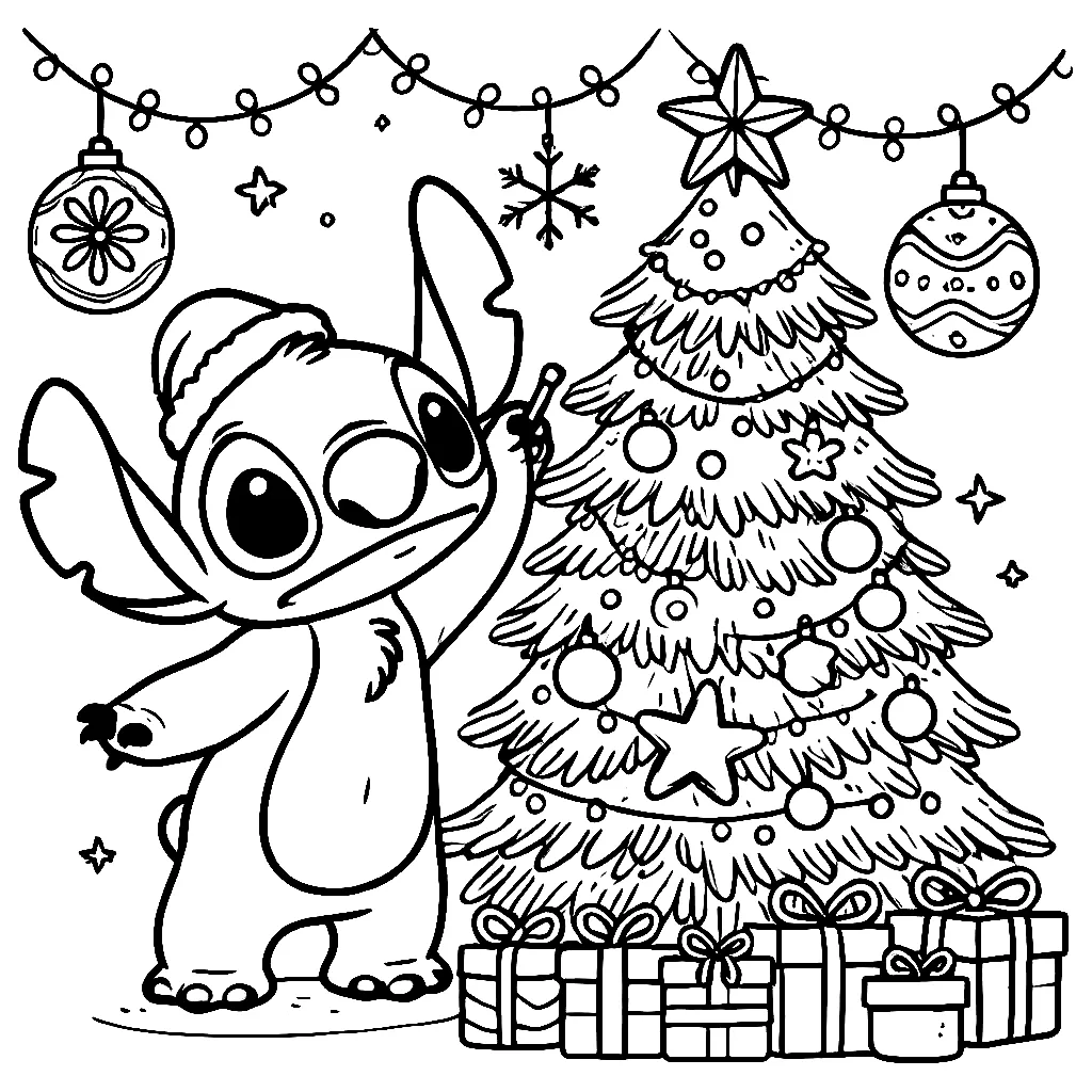 Dibujos para colorear e imprimir Stitch Christmas