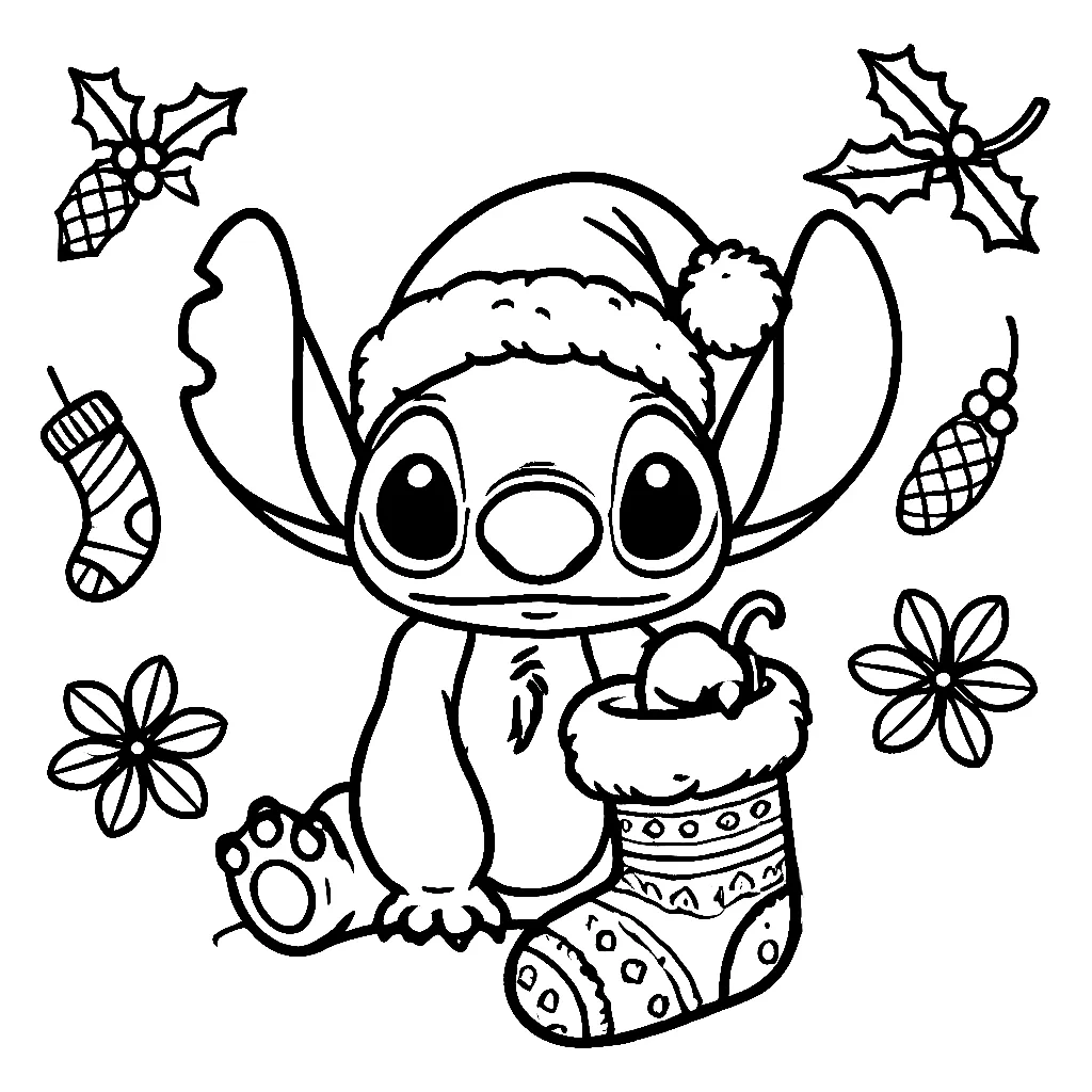 Dibujos para colorear e imprimir Stitch Christmas