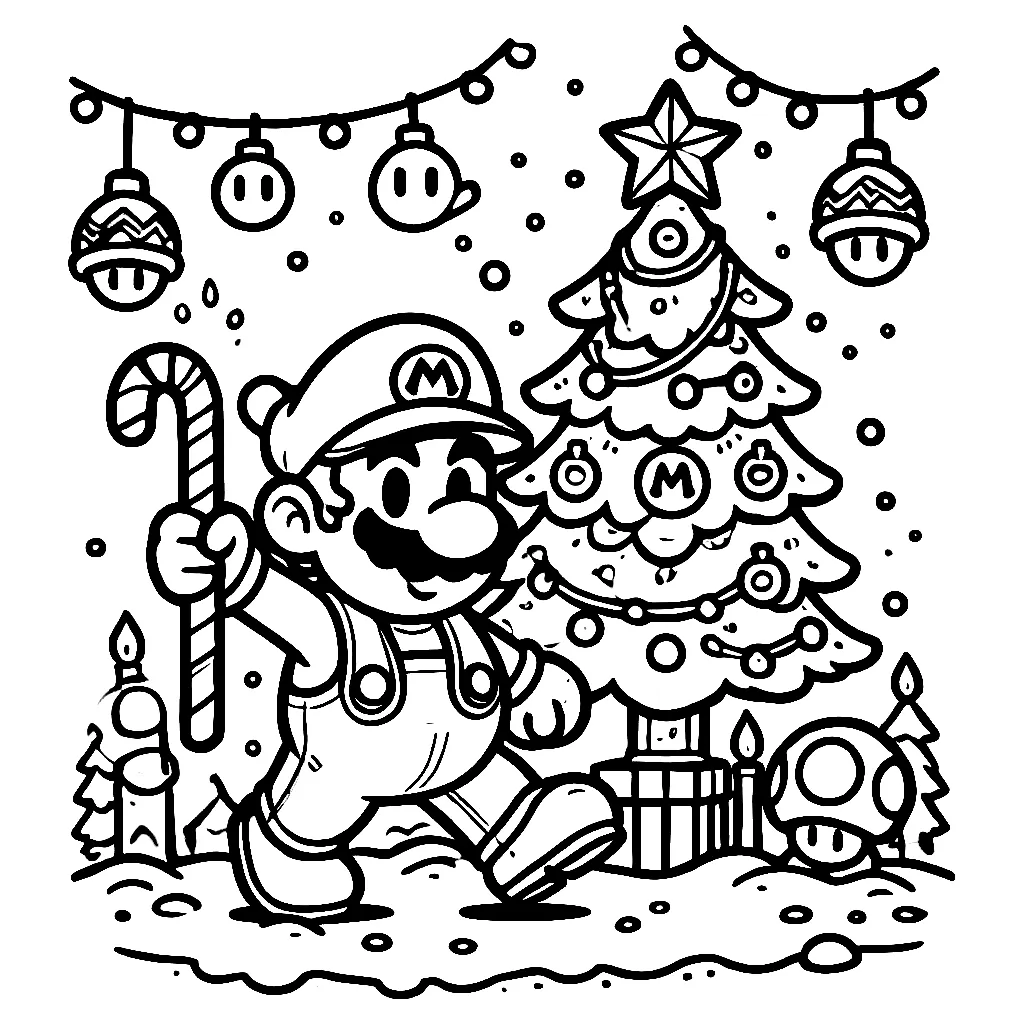 Dibujos para colorear e imprimir Super Mario Bros Christmas